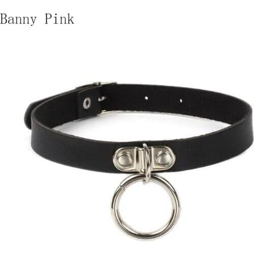 New Rock Geo Alloy Circle Choker Necklace For Women Punk Black Pu Leather Choker Collar Fashion Jewelry Colliers Colar Bijoux