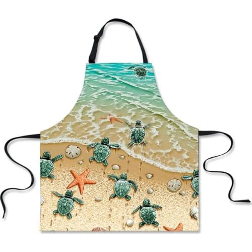 Cartoon Sea Turtle Print Adjustable Baking Cooking Apron Cute Female Women Men Chef Kitchen Aprons Ladies BBQ Cleaning Tools