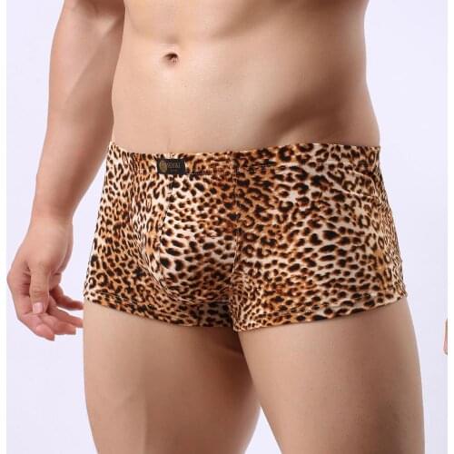 Sexy Men Underwear Boxers Shorts Man Leopard Breathable Low Waist U Convex Pouch Underpants Cueca Interior ropa hombre M-XL