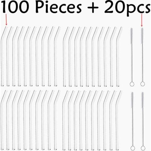 100Pcs Reusable Drinking Glass Straws 20cmx8 mm For Smoothies, Tea, Juice --10Pack With 20Pcs Cleaning Brush Bar Tool