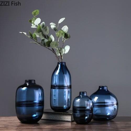 Modern Minimalist Glass Vase Home Living Room Nordic Restaurant Flower Arrangement Blue Transparent Flower Decoration Ornaments