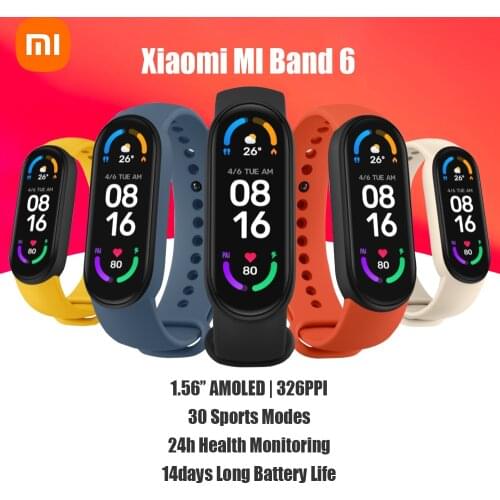 Xiaomi Mi Band 6 Smartwatch 1.56’’ AMOLED BT5.0 Fitness Tracker 30 Sports Modes/5ATM Waterproof/MI Fit APP/Heart Rate mi band 6
