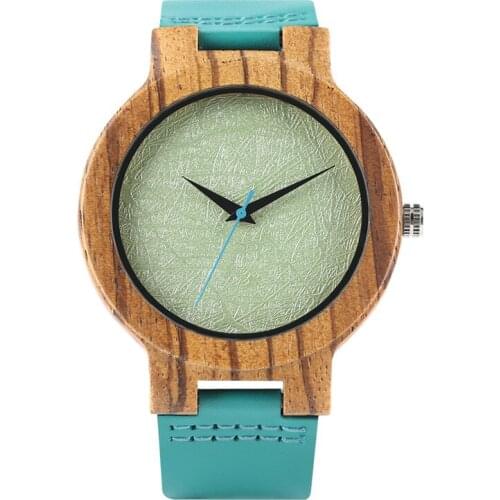 Unique Nature Wood Wrist Watch for Mal Casual Mens Quartz Analog Wristwatch Blue Genuine Leather Strap Blue Second Hands Gift