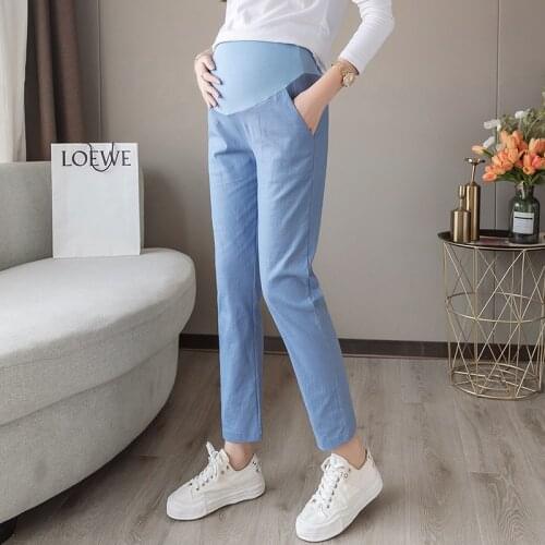 Spring Thin Cotton Linen Maternity Pants Casual Belly Pants Clothes for Pregnant Women 9/10 Length Pregnancy Trousers