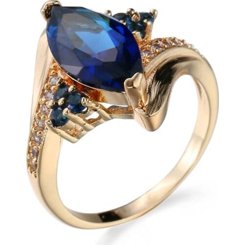 Fascinating Fashion Gold Ring For Women 2019 New Jewelry White Crystal Royalblue Rhombus Engagement Ring Party Gifts Accessories