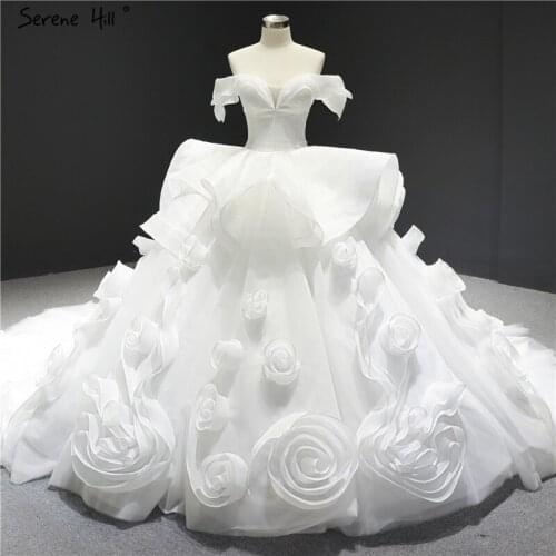 Serene Hill White Sweetheart Handmade 3D Flowers Wedding Dress 2019 Off Shoulder Sexy Bridal Gown Custom Made CHM66956