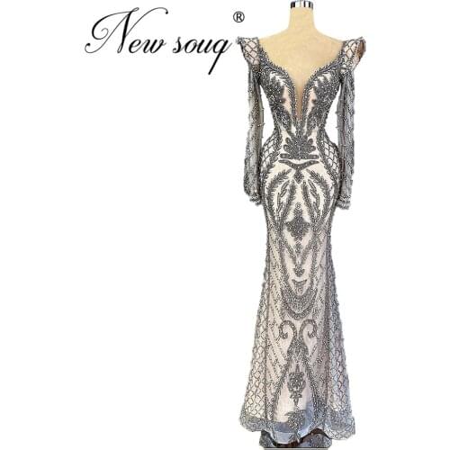 Newest Couture Beaded Mermaid Evening Dresses 2020 Arabic Party Gowns Handmade Dubai Turkish Middle East Formal Dress Vestidos