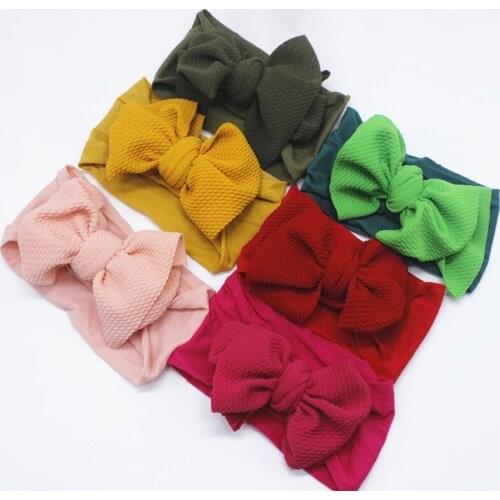 10pcs/lot DIY Fabric Cotton Bows Nylon Headbands For Girls,Fashion Knotbows Baby Nylon Hairbands Princess Messy Bow Headwraps