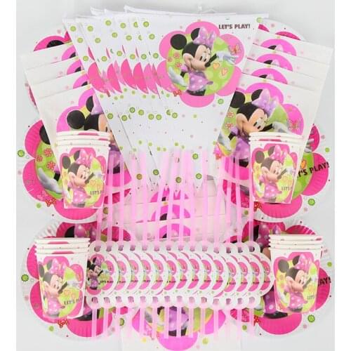 100Pcs/Lot MIinnie Mouse Theme 20Cup+20Plate+20Straw+20Napkin+20Flag Baby Birthday Party Tableware Set Decor Supplies