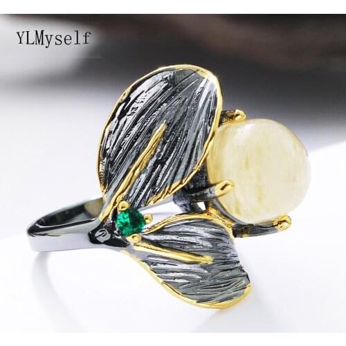 2021 Pretty Leaf Ring LT Yellow Stone Cute Female Jewellery Lovely Bee Design High Quality Jewelry Finger Rings