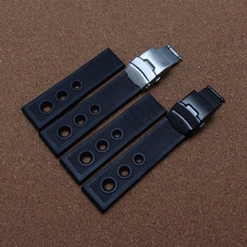 22mm 24mm Luxury Brand Black Silicone Rubber Watch Band WatchBand Bracelet For Navitimer/Avenger/Breitling Strap Folding buckle