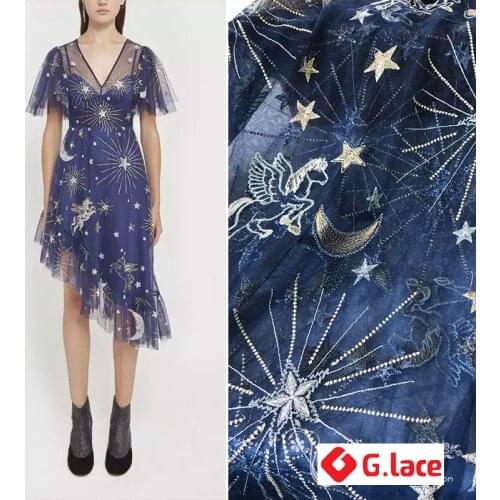 GLace 3Y/Lot stars moon embroidered lace fabric 4colour handmad DIY dress decoration curtain clothing accessoriesTX110