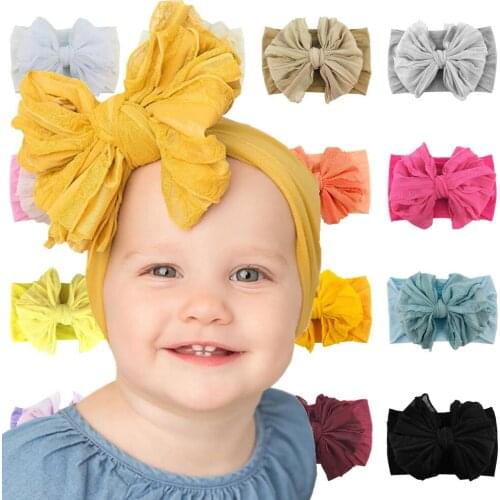 32pcs Baby Accessories Infant Baby Girl Lace Bow Headband Newborn Solid Nylon Bow Headband Nylon Elastic Hair Band Gifts Props