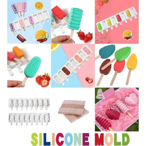 8-cavity Silicone Ice Cream Mold Diamond Small Oval Square Line Various Shape DIY Popsicle Moulds Pop Lolly Maker Reusable Tool