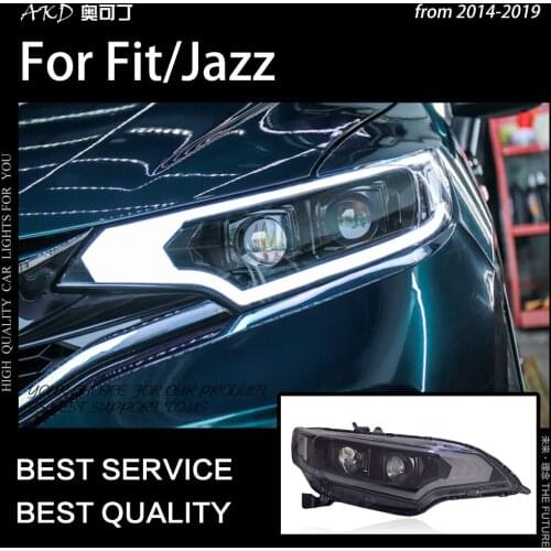AKD Car Styling Head Lamp for Jazz Fit LED Headlight 2014-2018 Turn Signal LED DRL Double Lens Hid Bi Xenon Auto Accessories