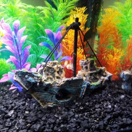 Aquarium Ornament Wreck Sunk Ship Sailing Boat Destroyer Fish Tank Cave Decor