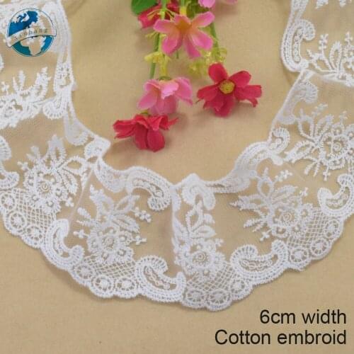 6cm width white cotton embroided lace ribbon guipure trim DIY wedding Accessories dolls lace african french lace applique#3125