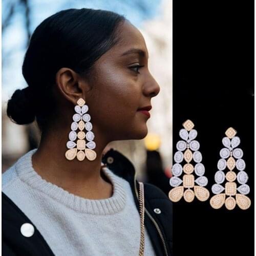 Shiny Luxury African Party Dangle Earring For Women Wedding Whale Tail Cubic Zirconia Crystal DUBAI Bridal Earring Jewelry 2021