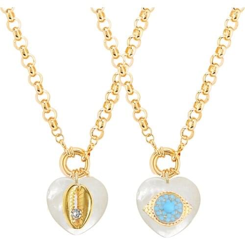 Bohemian boho women heart pendant necklace Seashell Necklace for Women Vintage Charm Shell turkish evil eye Necklace Ethnic