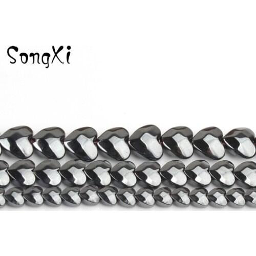 Natural Stone Faceted Love Heart Black Hematite Stone Loose Spacer Beads for Jewelry Making Handmade Diy Bracelet Necklace 15