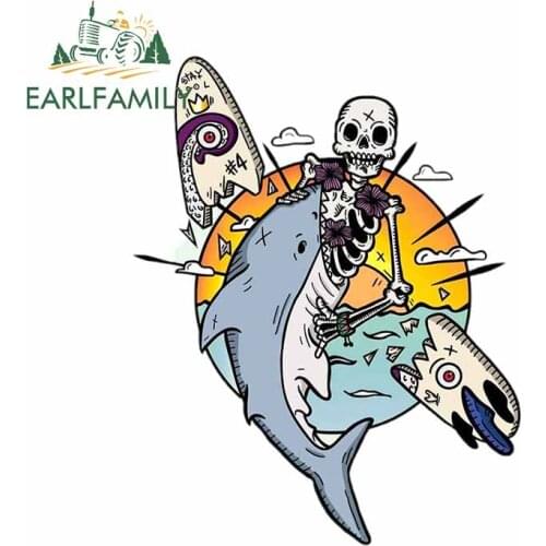 EARLFAMILY 13cm x 10.4cm for Shark Skull Window Fine Decal Vinyl Car Wrap Stickers Personality Creative Car Door Protector Decor