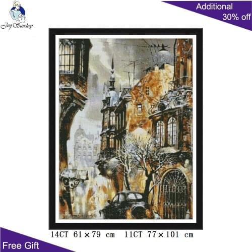 Joy Sunday City Corner Cross Stitch FA049 14CT 11CT Counted and Stamped Home Decor City Corner Needlework Cross Stitch kits