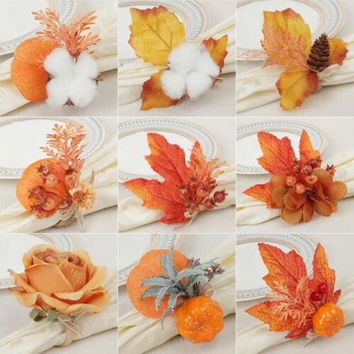 Halloween Napkin Ring Thanksgiving Pumpkin Napkin Buckle Creative Artificial Flowers Flax Towel Napkin Ring Party Decoration