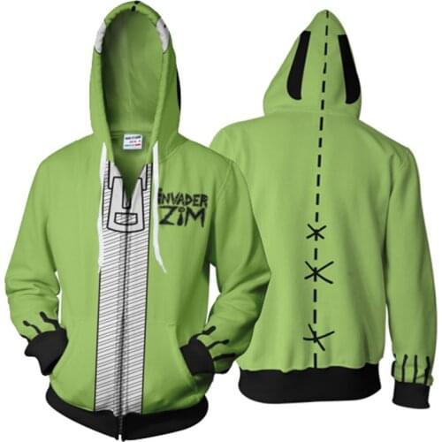 Anime Invader ZIM Hoodie Robot Gir Cosplay Costume Casual Zipper Jackets Sweatshirts