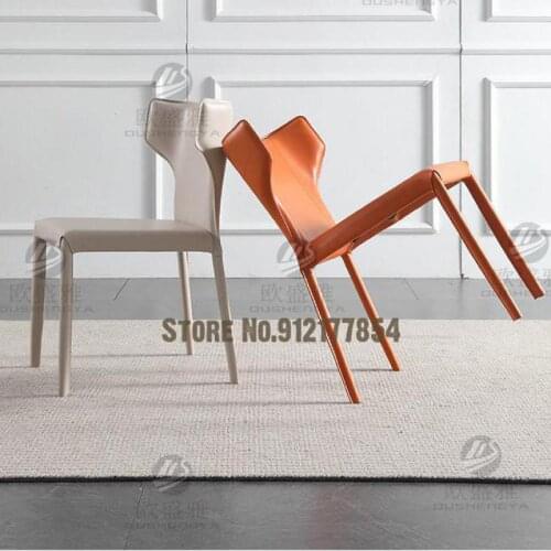 Nordic Saddle Leather Dining Chair Light Luxury Modern Simple Home Italian Designer Desk Chair Back Dining Table Chair