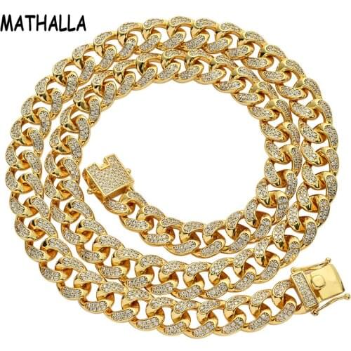 MATHALLA 12mm Large Miami Cuban Chain Necklace with AAA Cubic Zircon Fashion Hip Hop Accessories Men’s Necklaces as a Gift
