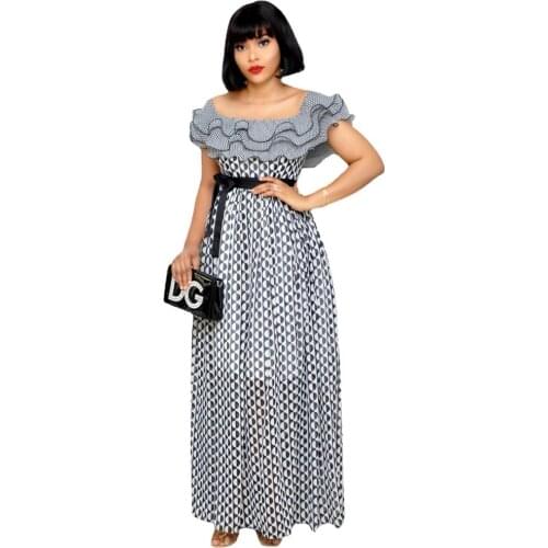Women Fashion High Waist Print Long Evening Party Dress Plus Size 3XL 4XL 5XL Elegant Dress Office Lady Work Wear Modest Vestido