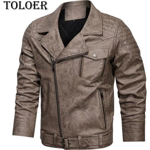 New Pu Leather Jacket Men Fleece Vintage Motorcycle Jackets 2021 Male Biker Bomber Coats Winter Fashion Fur Lined Warm Overcoat