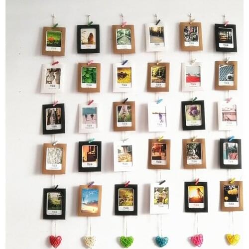30 Pcs Paper Photo Frame Set Multiple Picture Mats Mini Wooden Clips String Hanging Cardboard For Home Room Wall Decor DIY