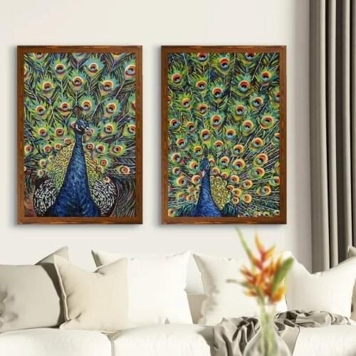 Watercolor Oil Canvas Printed 2 Set Wall Art Poster Peacock Painting Animal Modern Home Decor Modular Pictures Frame Living Room