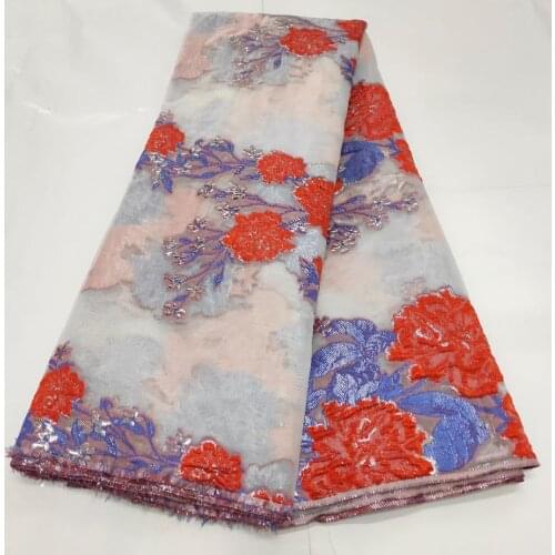 New African Floral Jacquard Fabric Brocade Lace Cloth Organza Mesh Material French Tulle Net Dentelle Africaine For Dress DJO22