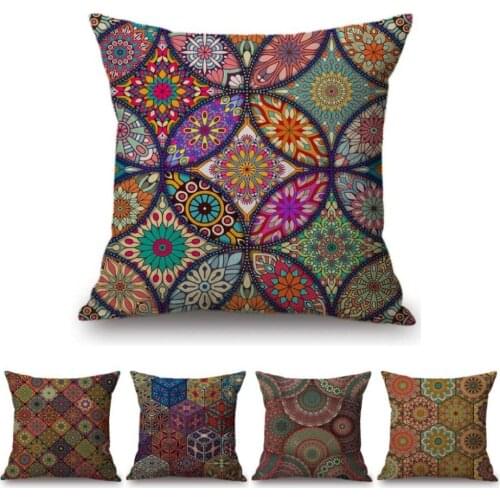 New Fashion Mandala Design Office Chair Cushion Cover Colorful Endless Geometric Floral Cotton Linen Home Decorative Sofa Pillow