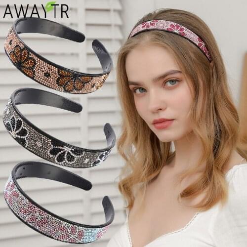 Crystal Hairbands Non-slip Bezel Wide Women Rhinestone Headband Flower Leaf Hair Hoop Bands Girls Hair Accessories Headdress
