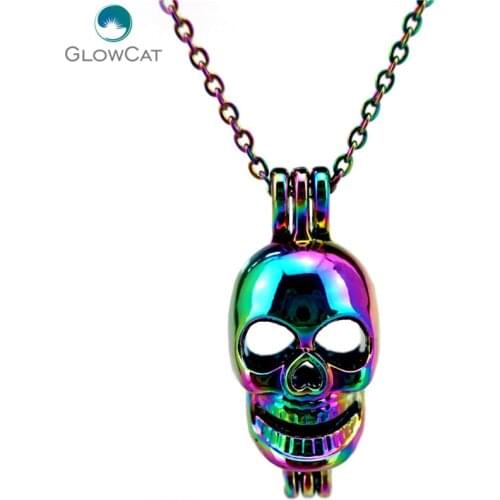C60 COLORS Skeleton Skull Pearl Cage Necklace 18" Aroma Essential Oil Diffuser Locket Necklace