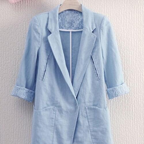 Summer new womens temperament large size suit jacket womens loose casual cotton and linen blazer womens slim small suit