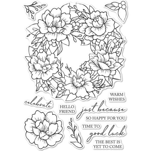 Peony Garden Wreath Transparent Silicone Clear Stamps/Seal for DIY Scrapbooking/Photo Album Decorative Cards Making Paper Crafts