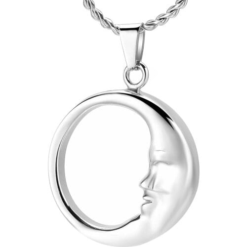 K001 Stainless Steel Crescent Moon Cremation Memorial Jewelry Pendant Ashes Holder Urn for Pet/Human Keepsake Funeral Necklace