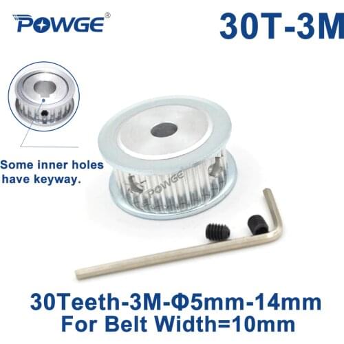 POWGE 30 Teeth HTD 3M Synchronous Timing Pulley Bore 5/6/6.35/7/8/10/12/14mm for Width 10mm 3M belt HTD3M pulley 30T 30Teeth