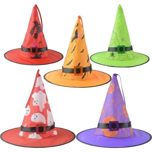 Halloween Decoration LED Lights Witch Hats Halloween Costume Cosplay Props Outdoor Tree Hanging Ornament for Halloween Party