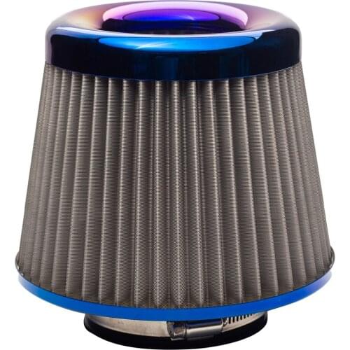 VODOOL Stainless Steel Engine Air Filter 3 inch 76mm Inlet High Flow Tapered Universal Cold Air Intake Cone Filter Burnt Blue