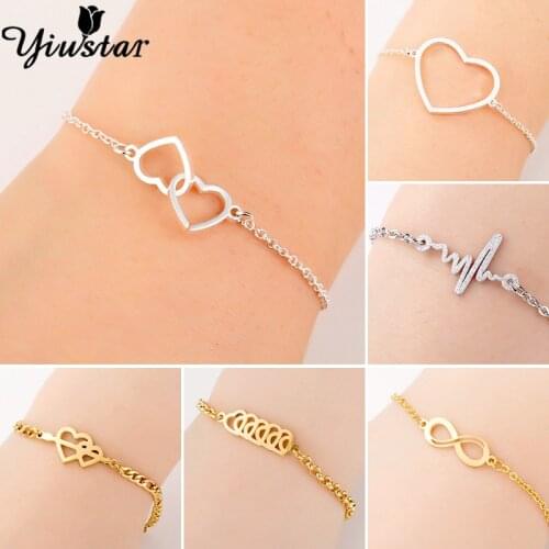 Yiustar 2021 Fashion Bracelet Heart Bracelets For Women Tiny Heart Open Bracelets For Girls Stainless Steel Jewelry Gifts