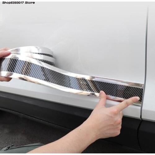 Carbon Fiber Car Door Sill Anti Scratch Strip Cover Car Door Sill Protector Film For Mazda 3 Axela 2019 2020 2021 Accessories