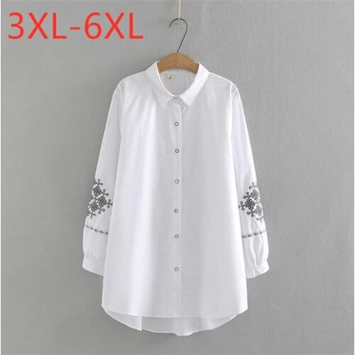 New 2021 Ladies Spring Autumn Plus Size Tops For Women Large Blouse Long Sleeve Loose Cotton White Long Shirt 3XL 4XL 5XL 6XL