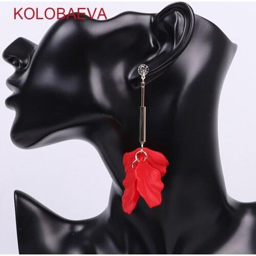 Flowers ladies earrings plastic fashion Korean pendant bohemian punk long statement red rhinestone personality interesting studs