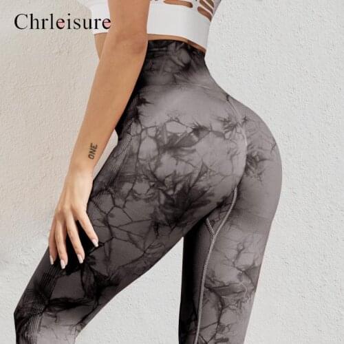 CHRLEISURE Sexy Printed Leggings Women High Waist Tie Dye Sport Leggings Women Elastic Tummy Control Butt Lift Fitness Leggings