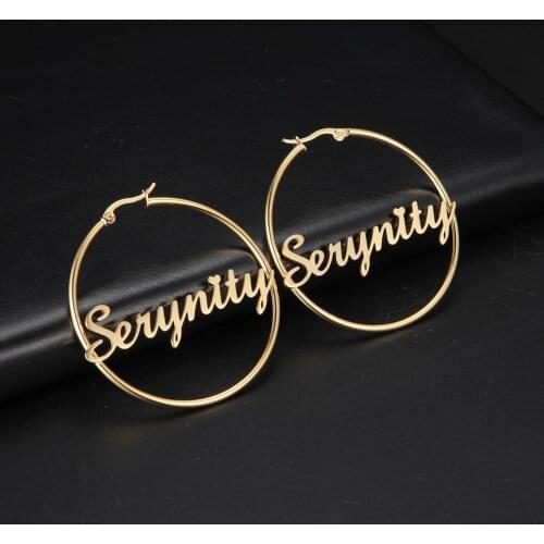 My Shape Custom Name Earring Hoop Earrings For Women Girl Personalized Stainless Steel Hiphop Circle Pendientes Pendant Jewelry